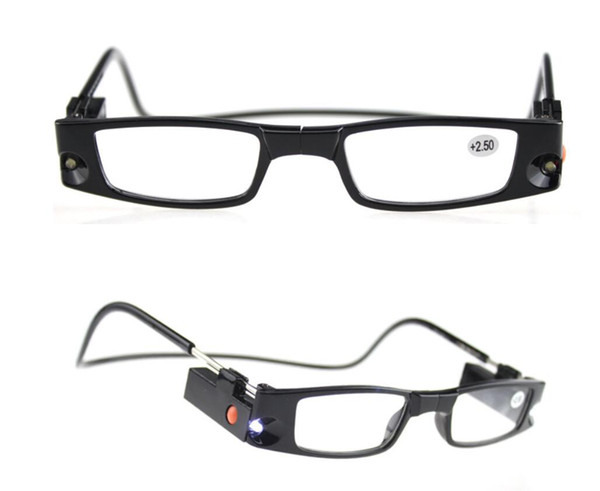 Unisex Black Frame Magnifier Light Magnet Reading Glasses Hang Neck Magnifying Presbyopic With 2 LED Light Power +1.00 ~ +4.00