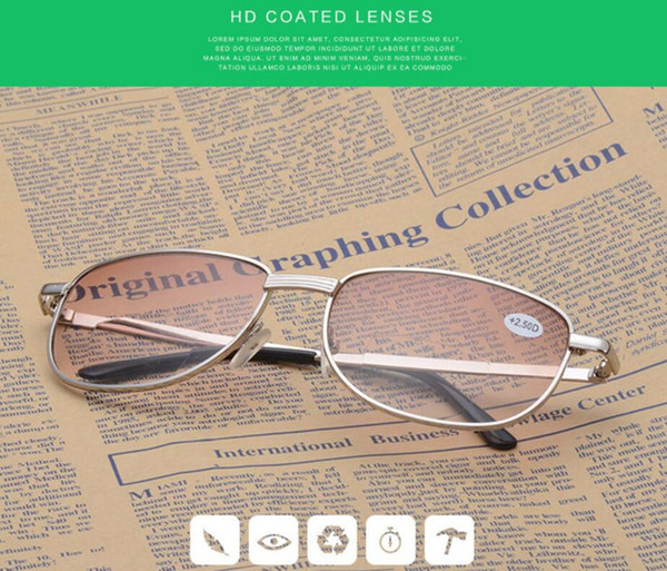 Men Gold Metal Frame Bifocal Smoke Lens Reading Glasses Classic Designer +1.00 ~ +4.00 Sun Readers Eyewears Presbyopia