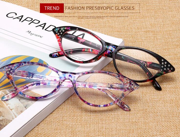 Retro Vintage Beauty Cat Eye Flower Rhinestones Diamonds Reading Glasses Crystal Readers +1.00 ~ +4.00 Eyewears Presbyopia