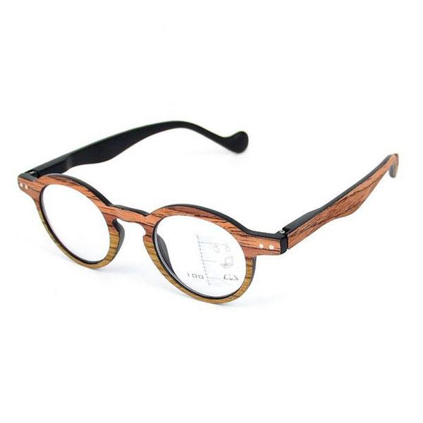 Vintage Retro Progressive Reading Glasses Multifocal Eyeglasses Multi Focus Near and Far Multifunction Glasses Eyewear +1.0~+3.0 Wood Grain