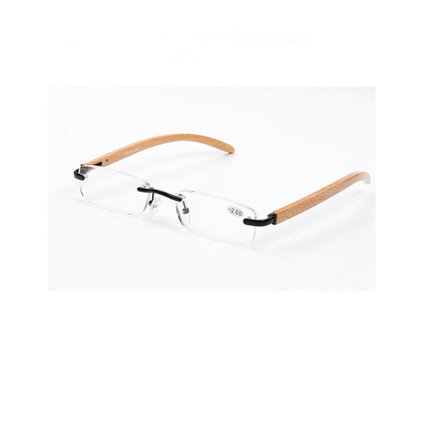 Fashion Bamboo Legs Rimless Reading Glasses Frameless Eyeglasses Black Women Men Eyewear Eye Reader Wooden Temple +1.0~+3.5 Strength