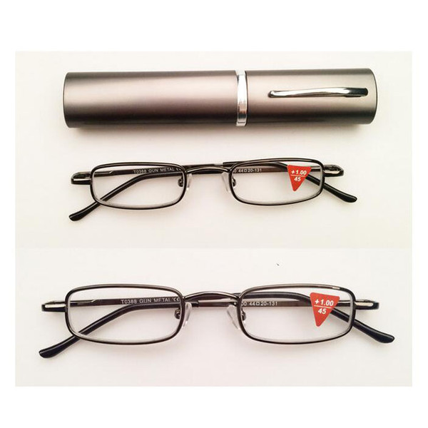 Fashion Women Men Reading Glasses Portable Eyeglasses Case Pocket Eyewear Metal Full Frame Eye Reader Slim Pen Box Case +1.0~+4.0 Strength