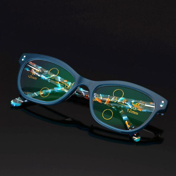 Vintage Photochromic Reading Glasses Progressive Eyeglasses Color Change Lens Outside Sunglasses Blue Frame Eye Reader +1.0~+3.0 Strength