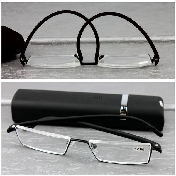 Fashion Half-Rim Reading Glasses TR90 Eyeglasses Women Men Portable Eyewear Case Black Metal Frame Eye Reader +1.0~+4.0