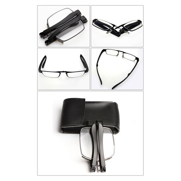 Fashion Folding Reading Glasses Portable Foldable Eyeglasses Case Pocket Women Men Eyewear Black Metal Full Frame Eye Reader +1.0~+4.0