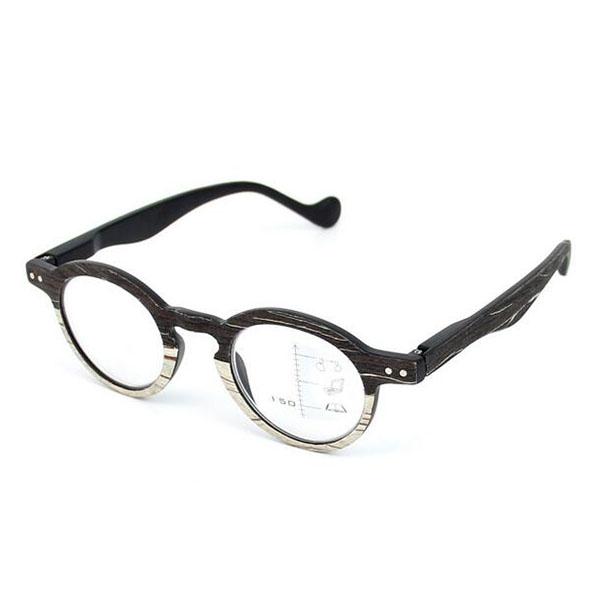 Retro Round Progressive Reading Glasses Multifocal Eyeglasses Multi Focus Near and Far Multifunction Eyewear +1.0~+3.0 Black Wood Grain