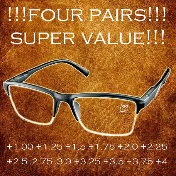 4 Pairs !!! High Quality Half-rim Black Anti-fatigue Reading Glasses Fashion Eyewear +0.25 +0.75 +1.25 +1.75 +2.25 +2.75 +3.25