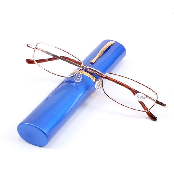 Metal With Tube Case Fashion Colors Eyeglasses Fold Men Women Transparent Reading Glasses Unisex +1.0 To +4.0