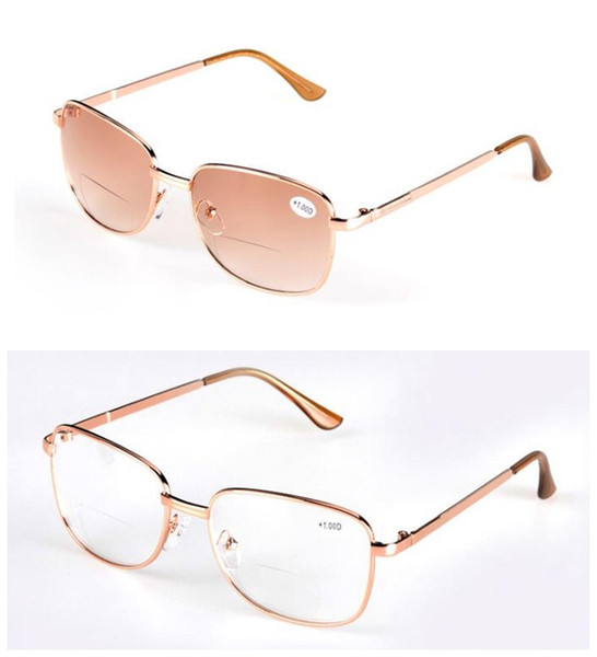 Unisex Retro Vintage Computer Metal Gold Tinted Clear Lens Bifocal Reading Glasses Sunglasses Sun Readers +1.00 ~ +4.00 Eyewears