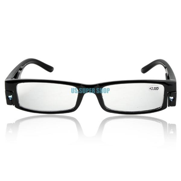 fashion unisex reading glasses black frame diopter +3.5 with led light power 350 oculos EQ9361