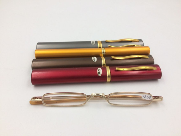 High Quality Ultra Pen Slim Gold Trim Reading Glasses Metal Mini Tube Reader 10pcs/lot Free Shipping