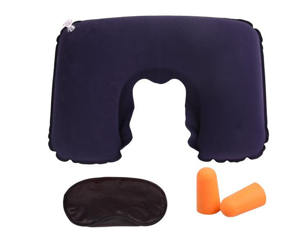 3 in 1 Outdoor Camping Car Airplane Travel Kit Inflatable Neck Pillow Cushion Support+Eye Shade Mask Blinder+Ear Plugs