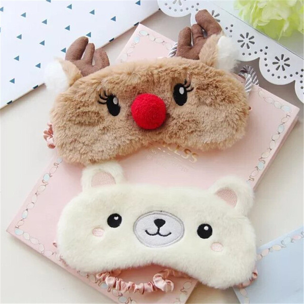 1PC Christmas Deer Cute Animal Eye Cover Plush Fabric Sleeping Mask Comfort Sleep Band Eyepatch Winter Cartoon Nap Sleep Mask