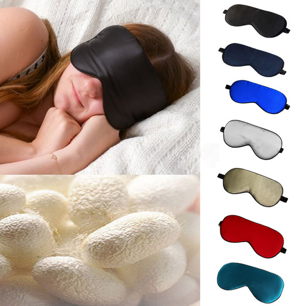 Free Shipping Hot Selling Unisex New Pure SilK Sleep Eye Mask Eyeshade Shade Cover Travel Relax Aid Blindfold 7 Colors MixOrder LN1216