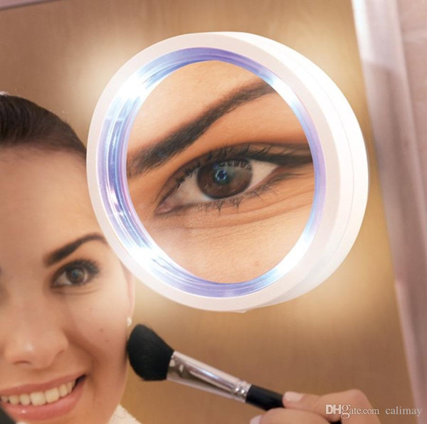 Free Shipping Portable 8x Magnifying Glass Led Makeup Mirror With 6 LED Lights With Lighted Edge Locking suction cup