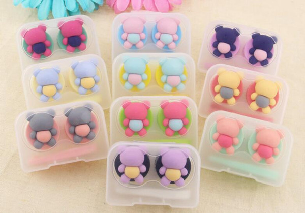 Wholesale Cute Cartoon Bear Bear contact lens box hand mate double box small portable beauty pupil box