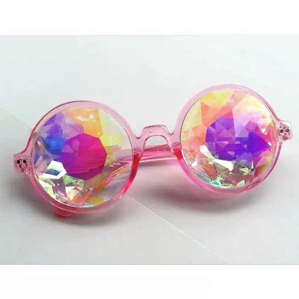 Fashion Geometric Kaleidoscope Glasses Rainbow Rave Lens Bling Bling Prism Crystal Diffraction Sunglasses Black Pink Clear 300pcs