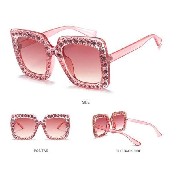 Big diamond Sun Glasses Square colored Shades Women Oversized Sunglasses Retro Top Crystal Trend Rhinestone 45 pairs