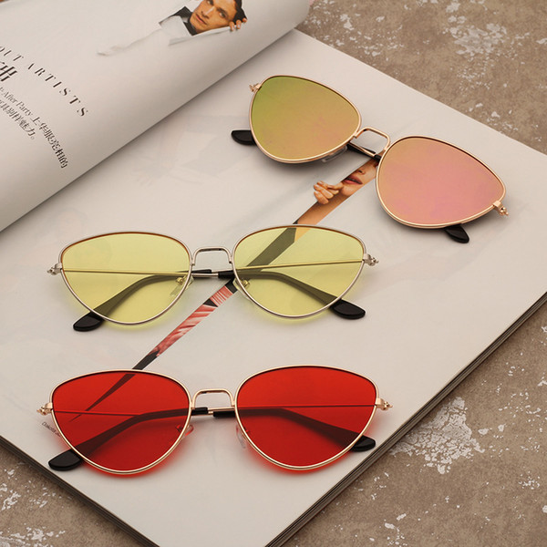 Retro Cat Eye Sunglasses Women Yellow Red Lens Sun glasses Fashion Light Weight Sunglass for women Vintage Metal Eyewear