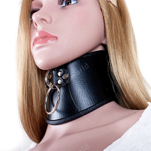 52 cm Sexy Black PU Leather Necklace Erotic Chastity Neck Collar Fetish Choker Bondage Adult Games Toys