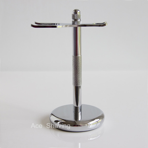 Zinc Alloy Chrome Plated Shaving Set Kit Stand Metal Holder for Man's Beard Razor and Brush