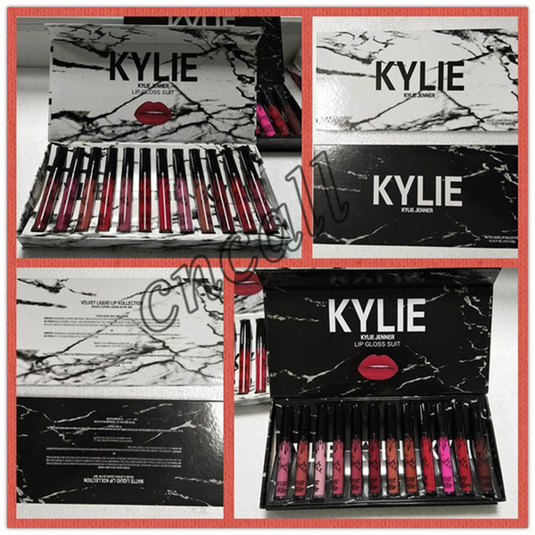 Kylie Liquid lipstick lipgloss MATTE VELVET 12 colors collection Makeup lip gloss marble lipgloss Black white box