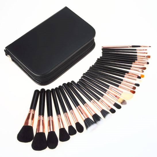 29pcs wood handle aluminium ferrule goat pony synthetic hair professional makeup artist brush set with high quality make up brushes PU bag