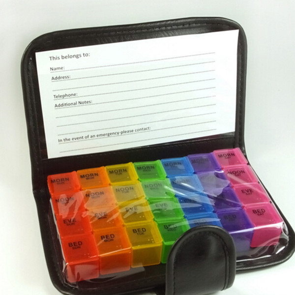 Stock Diary Pill Box Portable 28 Squares Weekly 7 Days Tablet Holder Medicine Storage Organizer Container Case