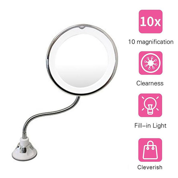 10X Folding Mirror 360-Degree Rotating Makeup Mirror My Flexible Tri-fold Desktop Magnifying Make up LED Light Cosmetic Mirror