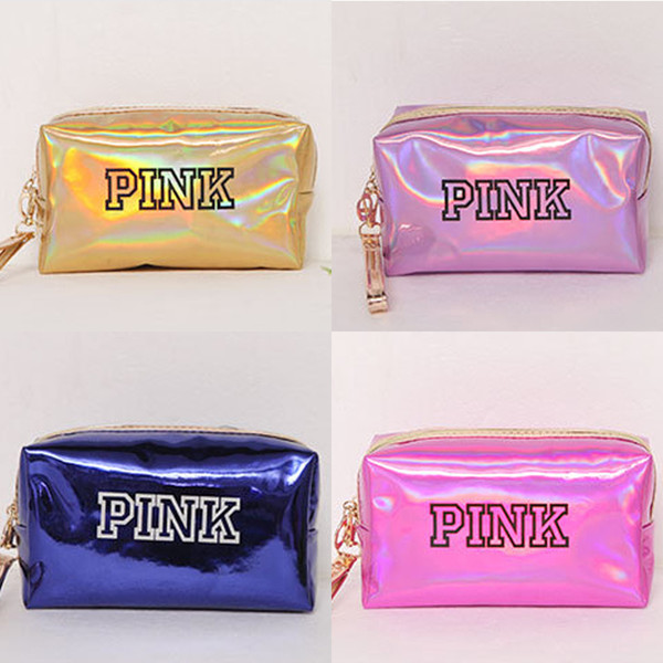 PINK Laser Cosmetic Bag Waterproof Makeup Bags 11 Styles Women Laser Flash Diamond Leather Bags DHL Shipping