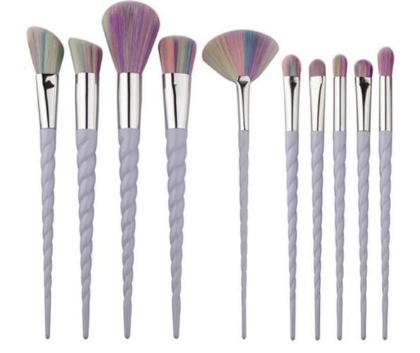 10Pcs/ Rainbow Hair Makeup Brushes Unicorn Spiral Thread Eyebrow Eyeliner Lip Brushes Profession Nose Base Fan Make Up Brush E0003