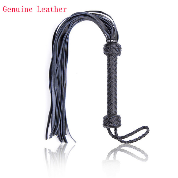 Black 71cm Spanking Real Leather Whip, 100% Handmade Paddle Slave Flogger Whip, Bondage Sex Flirting Erotic Whip For Adult Games