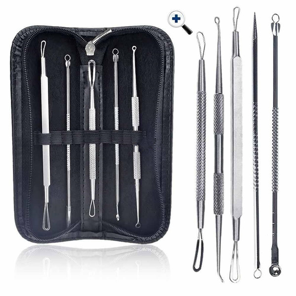 5 pcs/set Face Care Stainless Steel Skin Remover Kit Blackhead Blemish Acne Pimple Extractor Tool Skin Care Cleanser KKA1296