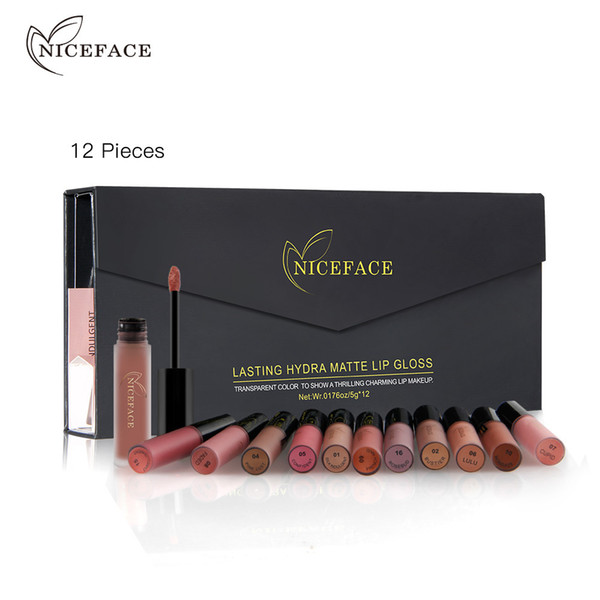 Gift box niceface 12-color lip gloss combination set Non-stick cup does not fade matte matte lipstick