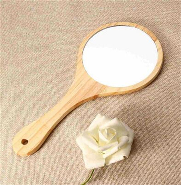 New Natural Wood Mirror Wooden Hand Mirror Vintage Portable Compact Makeup Vanity Hand Held Mirror With Handle For Women Travel