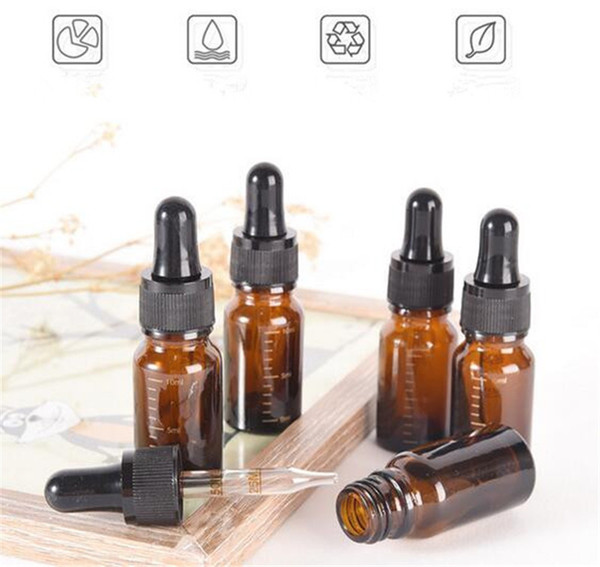 10ml with degree mark Amber Glass Dropper Bottle Refillable Tea Tree Oil Essential Aromatherapy Perfume Container Liquid Pipette Bottle