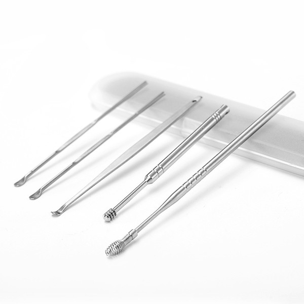 5pcs Ear Pick Curette Wax Earpick Removal Remover Cleaner Care Earwax Tool Global shipping (Color: Silver)