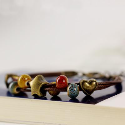 Adjustable Size Fashion Style 5 Chakra Heart-Shaped Star Beaded Bracelet Ceramic Jewelry Beads Bracelet Bangle Charm for Women Gift