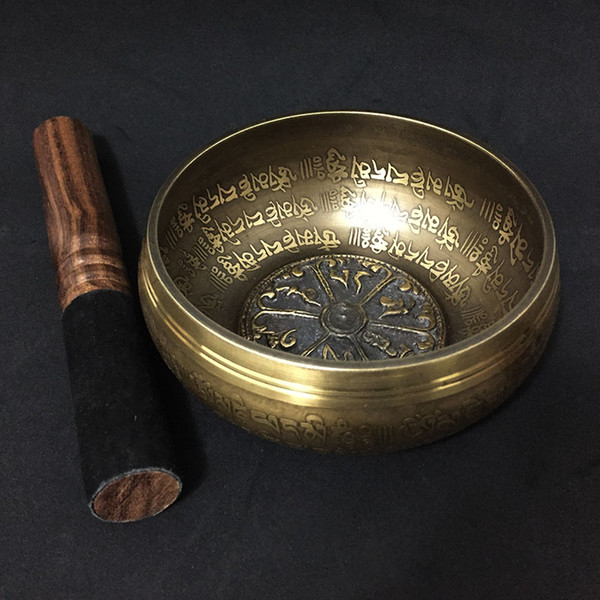 12cm New Design Nepal Himalayan Yoga Singing Bowl Buddhism Brass Tibet Mantra Singing Bowls with Leather Stick and Cushion