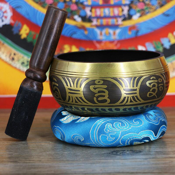 Himalayan Chakra Meditation Bowl Yoga Buddist Nepal Singing Bowl with Striker and Cushion