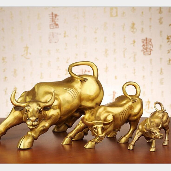 12cm 20cm size Brass Bronze Statue Wall Street Bull Ox as Lucky Decor