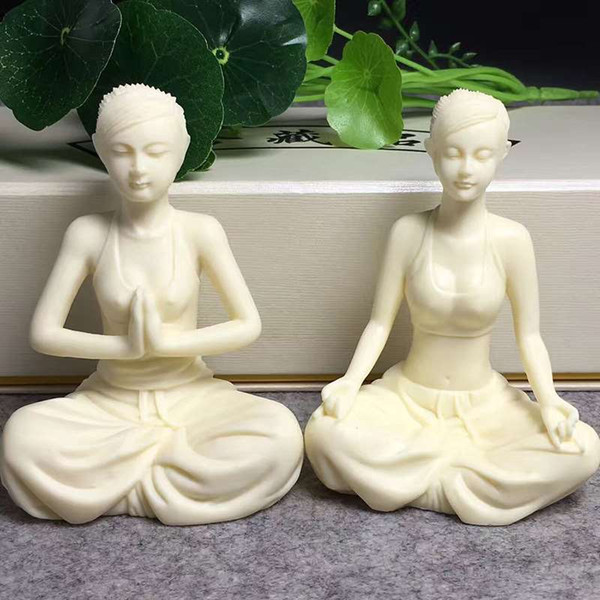Natural ivory carving yoga beauty 10.5*7.5*5.5cm desktop decoration car gift