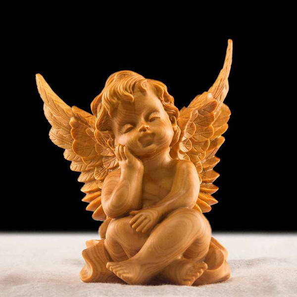 Boxwood carving creative decoration small ornaments solid wood carving crafts car ornaments wooden handle pieces carved small angel