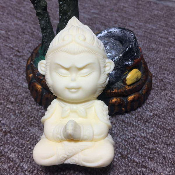 Ivory wood carving sitting meditation Buddha Wukong stay cute monkey Creative home desktop small ornaments