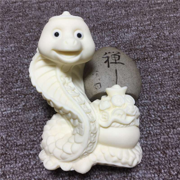 Ivory Carving Cartoon Zodiac Decoration Snake 9*7*4.5cm Car Desktop Crafts Gift Box