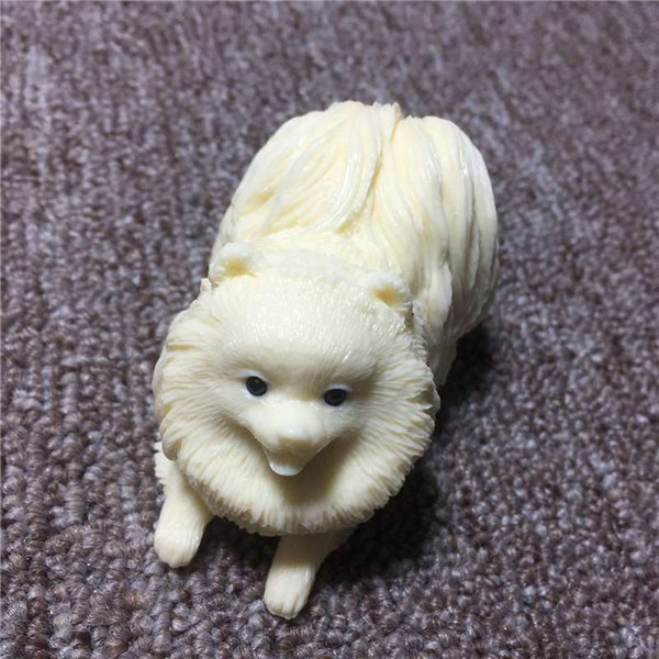 Ivory powder pressure carving, staying cute Pomeranian, home desktop tea pet, car decoration, gift box