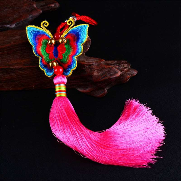 Chinese folk style butterfly tassel car hanging ethnic ornament