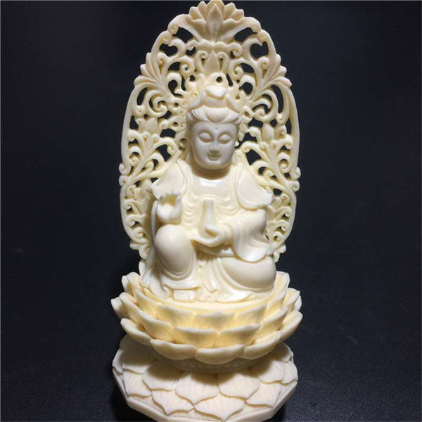 Creative ornaments ivory hollowed out sitting lotus Guanyin Car accessories safe travel gift box package to send paste block