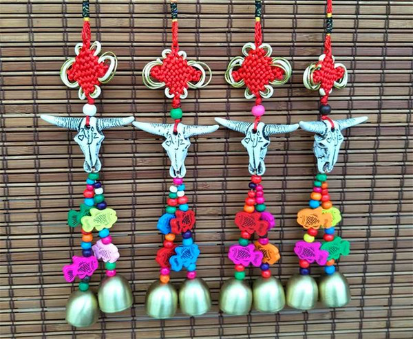 Chinese stone bullhead double bell package accessories, car hanger decoration, wind bell, home ornament, bar
