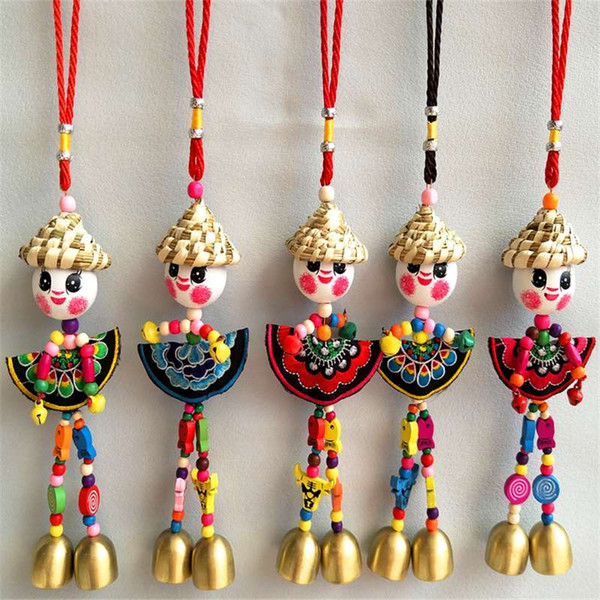 Chinese arts and crafts hangers, straw hat and hat embroidered double bell ornaments